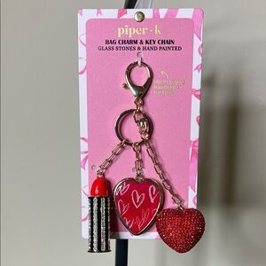 Piper K | Rhinestone Heart & Lipstick Bag Charm 💄♥️